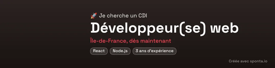 Exemplu de banner LinkedIn, modelul Îndrăzneț: dezvoltator web în căutarea unui contract pe perioadă nedeterminată la București
