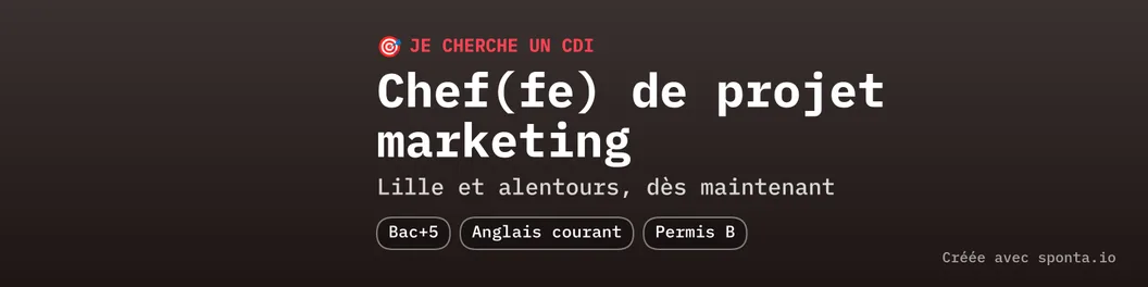 Exemplu de banner LinkedIn, modelul Foto: manager de proiecte de marketing în căutarea unui contract pe perioadă nedeterminată la Constanța, pe o fotografie de fundal întunecată
